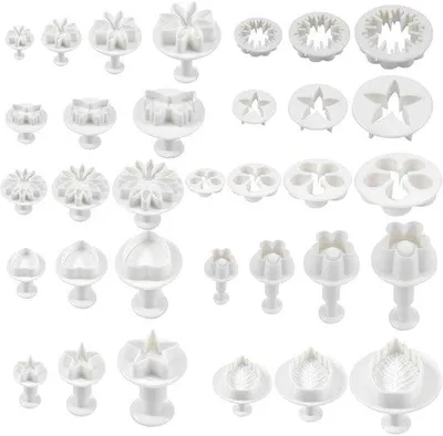 Produktbild von Fondant-Set mit 33 Teilen, Auswerfer, Stempel, Formen für Blumen, Herzen, Schmetterlinge