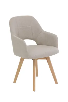 Produktbild von Hela Tische, Esszimmerstuhl Armlehnstuhl Stade 360° drehbar, Bezug Webstoff Beige, MASSIVHOLZ Füße Buche, Rücken mit Ausschnitt, 120kg belastbar