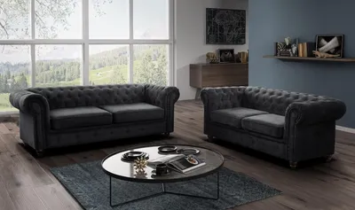 Produktbild von Easy4You Chesterfield Graphit Set 3-Sitzer + 2-Sitzer Sofa Sofas für Wohnzimmer Sofagarnituren mit Holzfüße Set Sofas & Couches