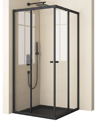Produktbild von doporro Duschkabine mit Schiebetür Duschabtrennung Klarglas 80x90cm Eckeinstieg Eckdusche 6mm ESG Glas Höhe 190cm Ravenna16K plus schwarz
