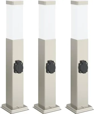 Immagine prodotto di Lampioni a palo con presa elettrica 3 pz 50 cm Acciaio Inox IP44