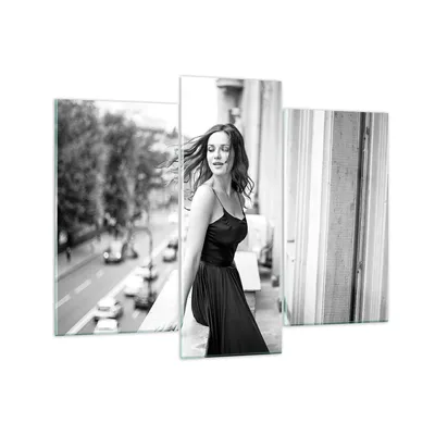 Produktbild von Bilder auf glas - 3 Teile - Frau Balkon Straße - 130x100cm - Glasbilder - Wandbilder - Bilder - zum Aufhängen bereit - Wanddekoration aus Glas - Glas Bilder - Wandbild auf Glas - GCB130x100-5017