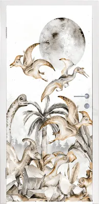 Produktbild von MuchoWow® Türtapete Selbstklebende Türfolie Dinosaurier - Dschungel Dekoration - Kinder - Junge - Grün 85x215 cm Türposter Türaufkleber Klebefolie Türklebefolie - Aufkleber für türen - Türplakat - Dekoration