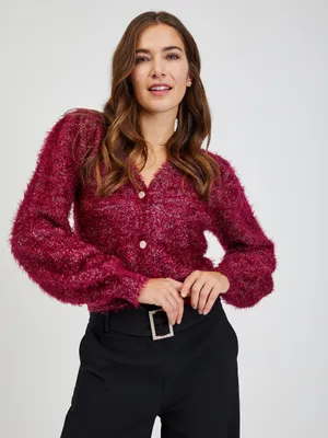 Produktbild von Orsay Weinrote Damen-Strickjacke mit Metallic-Fäden DP-3522898__XL