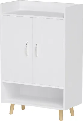 Produktbild von Schuhschrank, Schuhregal mit Türen und Regalen, für Flur, moderne Schuhkommode, Schuhablagen, 60 x 30 x 92 cm, Weiß