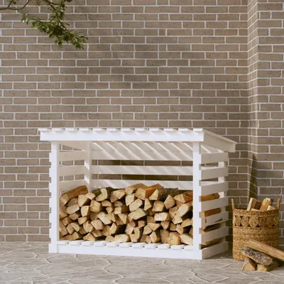 Image de The Living Store étagère à bois de cheminée blanc 108x73x79 cm pin massif