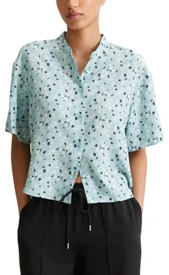 Produktbild von Marc O'Polo Denim Damen Kurzarmbluse mit Stehkragen Cropped, Mehrfarbig (Light B