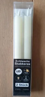 Produktbild von 2er Set LED Stabkerze Batterie Timer Echtwachs 25cm creme warmweiß