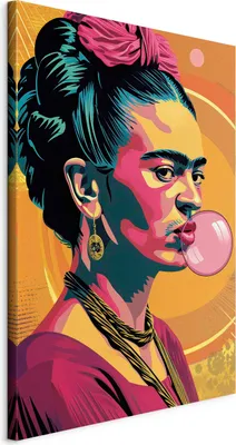Produktbild von Wandbilder XXL Frida Kahlo 80x120 cm 1 tlg  Wand Deko Leinwand Bilder Groß Wohnzimmer Reproduktion Kaugummi Frau Porträt Abstraktion h-H-10039-b-a