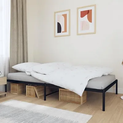 Produktbild von Bettgestell Metall Schwarz 107x203 cm Einfach zu Montieren, Modern Doppelbett Jugendbett mit Lattenrost Bett für Schlafzimmer, Gästezimmer ohne Kopfteil
