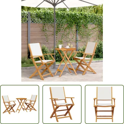 Produktbild von The Living Store 3-tlg. Bistro-Set Cremeweiß Stoff und Massivholz