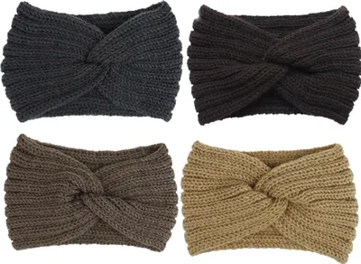 Produktbild von 4 Stück Damen Stirnbänder Winter Gestrickt Haarband Stricken Stirnbänder Gestrickt Elastische Stirnband für Mädchen Damen