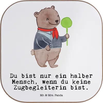 Produktbild von Mr. & Mrs. Panda Tischuntersetzer Zugbegleiterin Herz - Weiß - Geschenk, unterleger, Untersetzer für Gläser, Coaster, Glas, gläseruntersetzer
