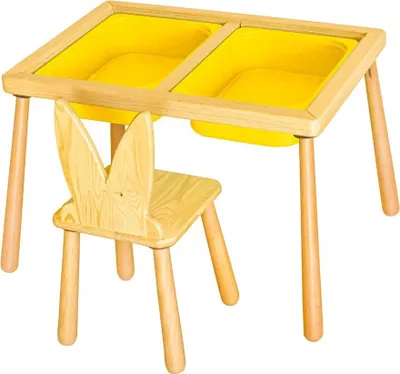 Obrázok produktu pre Skye Decor, stôl a stolička - žltá, podložka pre deti, 100 % borovica, žltá, 53 x 74 x 52 cm