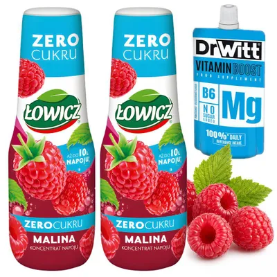 Obrázok produktu pre Łowicz Malinový sirup bez cukru 500 ml, bez cukru, sirup s malinovou príchuťou, 2 ks