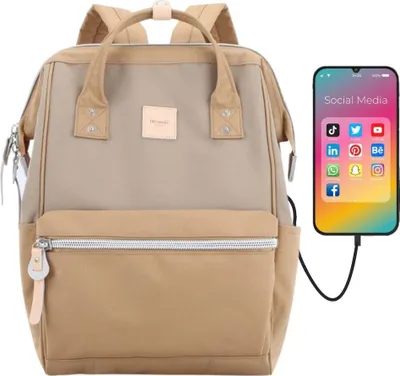 Immagine prodotto di Himawari | Zaino sportivo color cammello, con scomparto USB e laptop, marrone, kaki, 27x40x17 cm