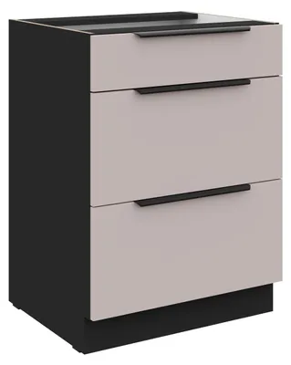 Produktbild von Küchen Unterschrank 60 cm Küche ARONA Kaschmir beige matt + Schwarz matt Soft-Close Küchenzeile Küchenblock