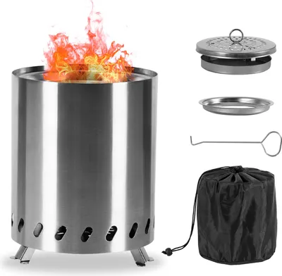 Produktbild von Jayseuw Rauchfreie Feuerschale Feuerkorb Tischkamin, Φ15x19.5cm,Farbe Silber,Perfekt für Garten und Outdoor