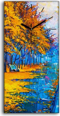 Produktbild von Leinwand Wanduhr Wandkunst Uhr Geräuschlos 30x60 Bäume Park Straße Herbst Natur - schwarze Hände