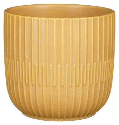 Produktbild von Mica Decorations Blumentopf - Keramik - matt ockergelb - Streifen -14x13 cm