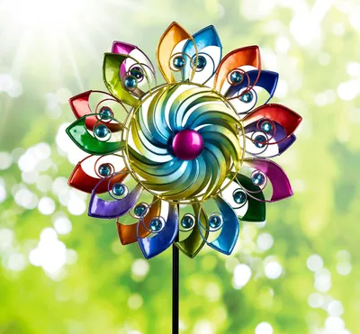 Produktbild von Buntes Windrad Blume Garten Metall Windspiel Windmühle 124 cm