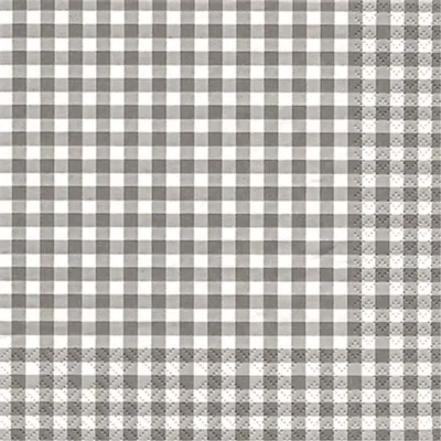 Zdjęcie produktu dla 33 x 33 cm Serwetki obiadowe szaro-biała kratka, wzór Vichy, 20 sztuk, 3-warstwowe