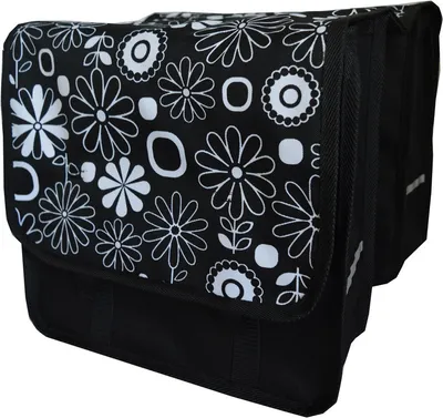 Produktbild von FAHRRADTASCHE ab 26 Zoll Satteltasche Gepäckträgetasche Doppelt 13. Duo - Blumen S/W