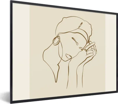 Produktbild von MuchoWow® Gerahmtes Poster Frau - Linienkunst - Zitate - Text 40x30 cm - Poster mit Schwarzem Bilderrahmen Wandposter Rahmen Foto Bilder - Kunstposter - Wanddekorationen