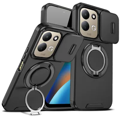 Produktbild von Handyhülle für Xiaomi Redmi 17 4G/5G Dual-Layer Stoßfest Militär Hülle mit Dia Kameraschutz, Magnetisch Ring Ständer Schwarz