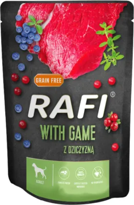Produktbild von Rafi Nassfutter für ausgewachsene Hunde mit Wild, Cranberry und Blaubeere Frischebeutel 300 g