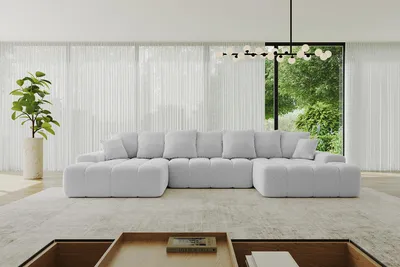 Produktbild von ALTDECOR Ecksofa mit Schlaffunktion und Bettkasten ENSI-U - 353x164x69 cm Hellrau - Corner Sofa Eckcouch Couch U-Form universal, links/rechts angeordnet Schlafcouch Ausziehbar Wohnlandschaft