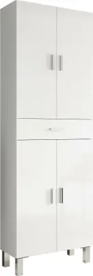 Produktbild von Mehrzweck-Kabinett Dlobotk, Schrank für Badezimmer oder Waschküche mit 4 Türen und 1 Schublade, Mehrzweck-Schuhschrank, 60x29h182 cm, Glänzend Weiß
