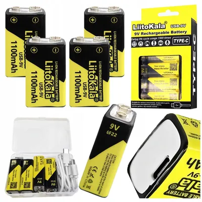 Zdjęcie produktu dla Akumulator LiitoKala Lii-USB-9V 4x Akumulatorek 9V 1100mAh na USB-C + kabel