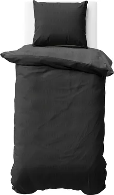 Produktbild von Seersucker Bettwäsche 155x220 cm Schwarz Anthrazit Wende Doubleface Mikrofaser Bettbezug 2 teilig