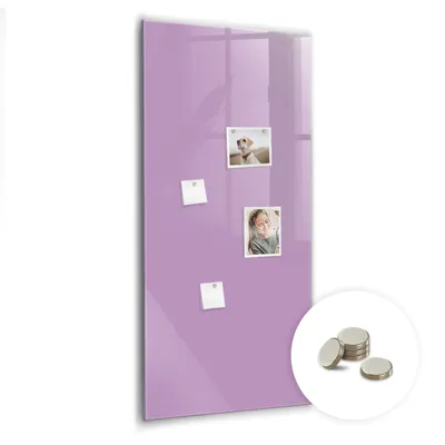 Obrázek produktu pro Magnetická Tabule na Zeď Skleněná - Memo Board Kleněnou Přední Stranou - 5 magnetů v balení - 60x120 cm - Šeříková barva