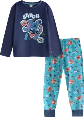 Produktbild von Lilo & Stitch - Schlafanzug mit langer Hose für Jungen, Langärmlig NS9104 (122) (Blau)
