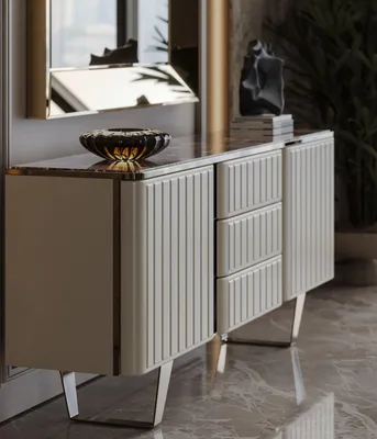 Obrázek produktu pro Designový béžový příborník Elegantní konzolový stolek do obývacího pokoje Kovové akcenty
