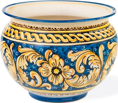 Produktbild von TERRECOTTE DEL SOLE - Untertasse aus sizilianischer Keramik mit origineller floraler und geometrischer Dekoration 40 x 30 cm, von Hand gefertigt und dekoriert., 40 x 30 cm