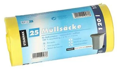 Produktbild von 440x Starpak 25 Müllsäcke, HDPE 120 l 110 cm x 70 cm gelb | Banderole (25 Stück)