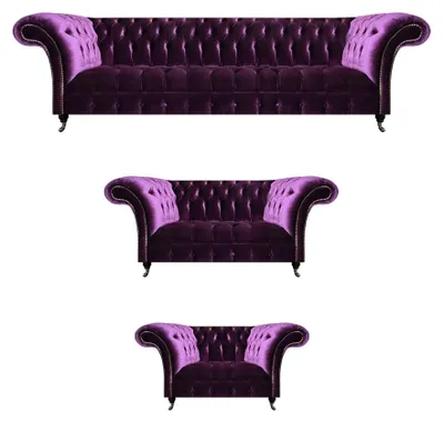 Produktbild von Moderne Chesterfield Lila Couchgarnitur Wohnzimmer Edle Sofas 3tlg Set