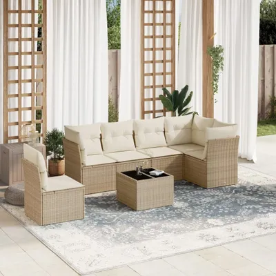 Produktbild von Gartenmöbelgarnituren - 7-tlg. Garten-Sofagarnitur mit Kissen Beige Poly Rattan Möbel21