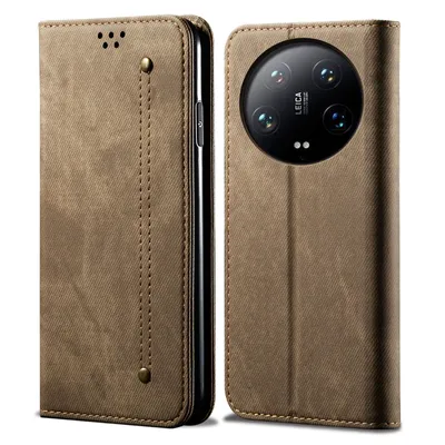 Immagine prodotto di Custodia per Xiaomi 14 Ultra, custodia a portafoglio in pelle con chiusura magnetica e supporto Khaki