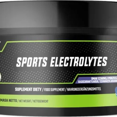 Zdjęcie produktu dla Proszek elektrolitowy do sportu, 180g - 60 porcji - wegański i bez cukru - zwiększa nawodnienie i metabolizm - mieszanka do napojów elektrolitowych o smaku czarnej porzeczki - marka MZ