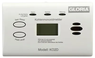 Produktbild von Gloria Kohlenmonoxidmelder Typ K02D mit Digitalanzeige weiß Kohlenmonoxid