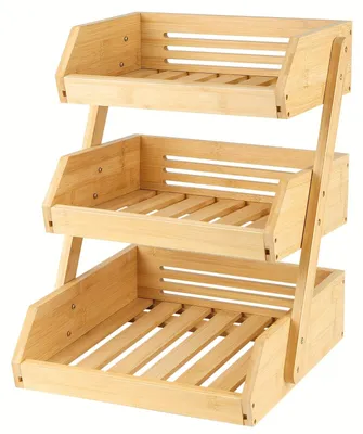 Zdjęcie produktu dla Bambusowy organizer - drewniana półka do przechowywania - organizer do biurka - półka kuchenna - półka do łazienki - 3-poziomowa - oszczędza miejsce