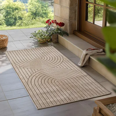 Image de Teppium Tapis Couloir 80x250 cm Beige, Poils Courts Effet 3D Relief, Motif Bohème Scandinave, pour Salon, Chambre ou Terrasse