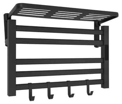 Produktbild von Elektrischer Handtuchheizkörper - Wandmontage mit 5 Streben - 95W Leistung - LED-Touchdisplay - 30–70°C Temperatur einstellbar - Timer 0–24 h - IPX5 Wasserdicht - Schwarz