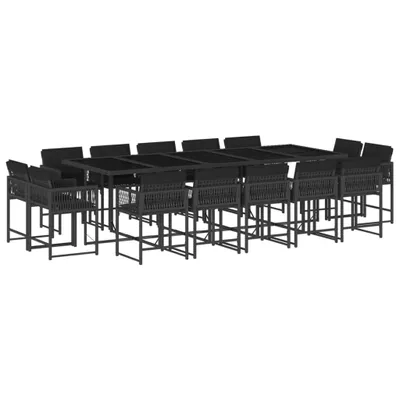Produktbild von 15-tlg. Garten-Essgruppe mit Kissen Schwarz Poly Rattan