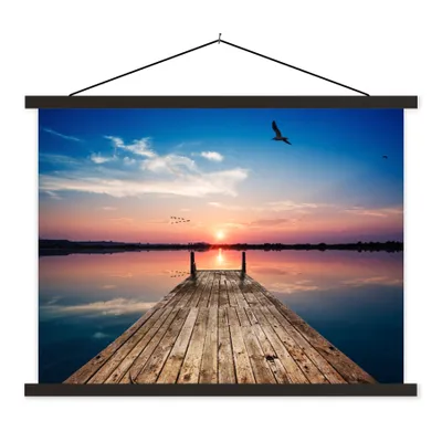 Produktbild von MuchoWow® Textilposter Steg - Wasser - Sonnenuntergang - Rosa - Horizont 60x45 cm mit schwarzem Rahmen - Poster Schlafzimmer