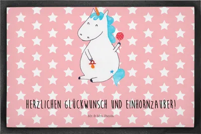 Produktbild von Mr. & Mrs. Panda Schmutzfangmatte Einhorn Baby 50 x 75 cm - Rot Pastell - Geschenk, Party, Schmutzmatte, Bodenvorleger, Geburt, Unicorn, Einhörner, fußmatte, Fussmatte